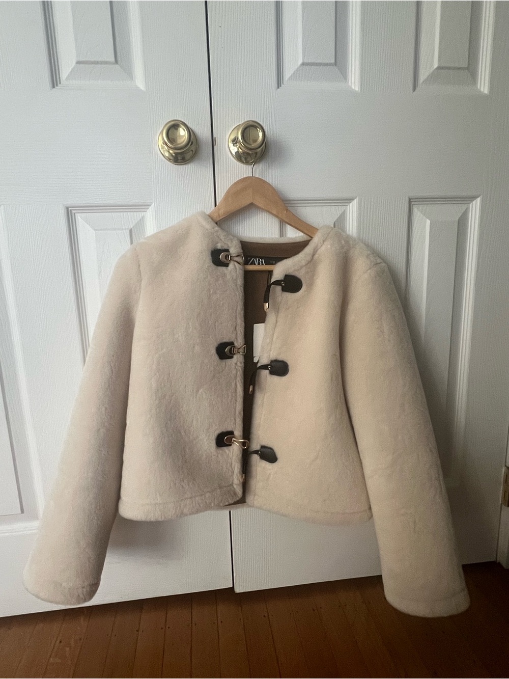 Zara Cream Faux Shearling Toggle Jacket - women
